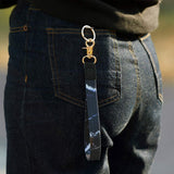Black polyester wristlet keychain lanyard with white lightning bolt graphic and detachable metal clip for keys and badges - view 7