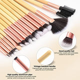 DUAIU 16-piece pink eyeshadow brush set with bamboo handles and button-closure travel bag on white background - view 4