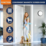 White polyester mesh magnetic screen door 36x78 inches with center magnetic seam closure mounted on a residential door frame - view 5