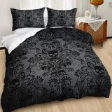 Black gothic skull floral king duvet cover set with 2 pillow shams, Tree of Life print on microfiber bedding - view 2