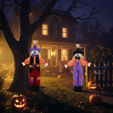 Two 31.5-inch sitting skull scarecrow Halloween figurines in colorful costumes for outdoor garden and porch decor - view 5