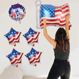 Eight multicolor patriotic foil star-shaped balloons with USA stars and stripes design, ribbon and inflation straw included - view 6