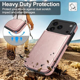 Hiandier rose gold PU leather wallet flip case for iPhone 17 Pro with card slots and magnetic closure shown closed and open - view 6