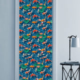 Six square fish in water self-adhesive vinyl wall decals in blue, each 15.74x15.74 inches, shown applied to a wall - view 4