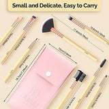DUAIU 16-piece pink eyeshadow brush set with bamboo handles and button-closure travel bag on white background - view 3