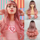 BOGSEA Ombre Pink Long Wavy Wig with Bangs – 24 Inch Heat Resistant
