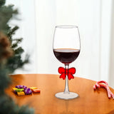 Set of 2 Holiday Time clear red wine glasses with decorative red bow on stem, 15.5oz, for Christmas party - view 3