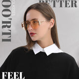 Oversized rimless aviator sunglasses in beige with rhinestone-embellished metal temples and UV400 tinted lenses, unisex style - view 6
