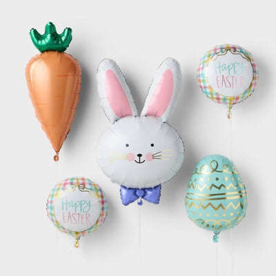 Set of 5 multicolor Easter-themed 28-inch pre-filled helium foil balloons by Spritz, animal shapes, ready to float