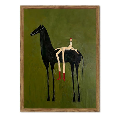 Framed 12x16 abstract western cowboy canvas print featuring a vintage horse rider in a southwestern landscape design