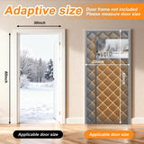 Gray magnetic thermal insulated door curtain 32x82 inches with transparent window panel hanging over a doorway - view 2