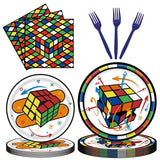 96-piece video game cube theme party tableware set with paper plates, napkins, and forks for 24 guests