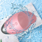 Pink Farsaw silicone facial cleansing brush with heated eye massager attachment, USB rechargeable, waterproof design - view 2