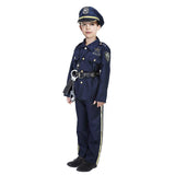 Kids dark blue police officer costume set size S with hat, badge belt, handcuffs, walkie talkie and whistle included - view 4