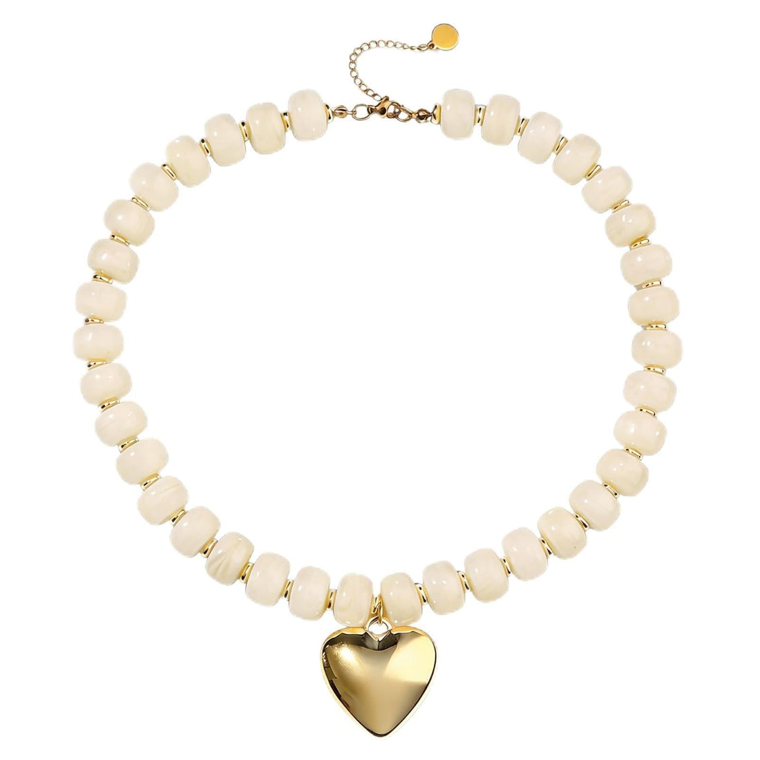 Colorful multicolor resin chunky heart beaded choker necklace with lobster clasp closure on white background