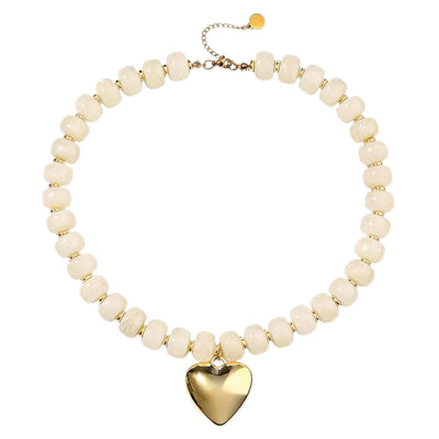 Colorful multicolor resin chunky heart beaded choker necklace with lobster clasp closure on white background