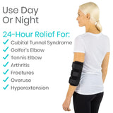 VIVE black neoprene elbow splint brace with dual aluminum supports and three adjustable straps for cubital tunnel relief - view 3