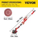 VEVOR red 850W electric drywall sander with 9-inch disc, folding telescoping handle, and LED light for wall sanding - view 2
