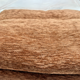 Coffee brown chenille sectional sofa slipcover with fringe trim laid over a 2-cushion corner couch, 71x118 inches - view 3