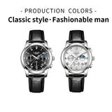 Devaco men's 42mm brown dial quartz chronograph watch with genuine leather strap and stainless steel case - view 6