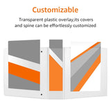 Four white AmazonBasics 2-inch D-ring binders stacked, each holding 500 letter-size sheets with interior pockets - view 3