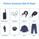 Kids dark blue police officer costume set size S with hat, badge belt, handcuffs, walkie talkie and whistle included - view 3