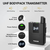 Tonor TW388 black UHF wireless microphone system with headset, lavalier mic, bodypack transmitters, and metal receiver unit - view 3