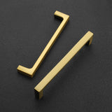 Ten Ravinte square brushed brass gold cabinet drawer pulls with 5-inch center-to-center spacing on white background - view 2