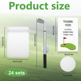 24 golf club shaped ballpoint pens, notepads, organza bags, and thank-you cards arranged as party favor sets - view 3