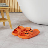 Weweya orange women's flat slide sandals with double buckle straps and pillow-soft EVA footbed, size 5-6 - view 2