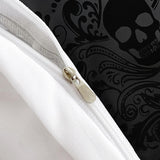 Black gothic skull floral king duvet cover set with 2 pillow shams, Tree of Life print on microfiber bedding - view 4