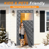 Gray magnetic thermal insulated door curtain 32x82 inches with transparent window panel hanging over a doorway - view 6