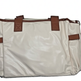 QUNWREATH Leather Insulated Lunch Tote Bag with Crossbody Strap – Cream & Brown — view 2 of 4