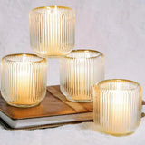 Set of 6 clear ribbed glass candle holders 3.5 inches holding tea light and votive candles on a decorated table - view 5