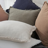 Set of 2 beige linen tassel fringe throw pillow covers 20x20 inches with zipper closure in boho farmhouse style - view 4