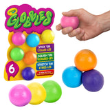 Six multicolor Crayola Globbles squishy sticky fidget balls in packaging, sensory stress relief toys for kids