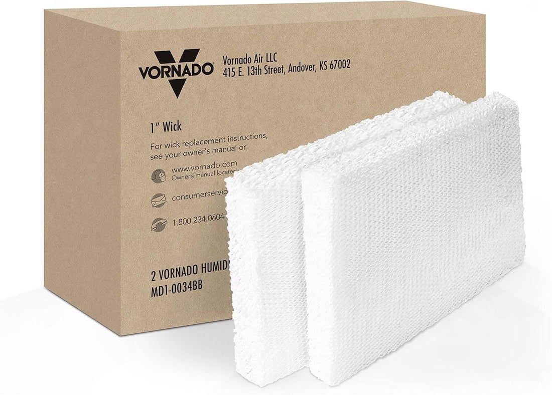 Two white Vornado MD1-0034 rectangular wick filters 9.5x7.25x1 inch for evaporative humidifier replacement