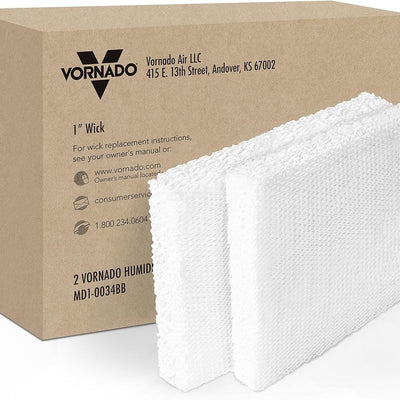 Two white Vornado MD1-0034 rectangular wick filters 9.5x7.25x1 inch for evaporative humidifier replacement