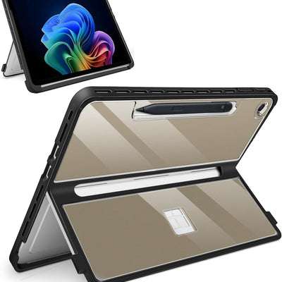 TALTAW grey rugged TPU case for Microsoft Surface Pro 12 2025 with clear polycarbonate back and Type Cover keyboard slot