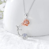 925 sterling silver rose moon pendant necklace with red garnet heart accent on 18 inch rolo chain - view 5