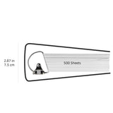 Four white AmazonBasics 2-inch D-ring binders stacked, each holding 500 letter-size sheets with interior pockets - view 6