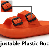 Weweya orange women's flat slide sandals with double buckle straps and pillow-soft EVA footbed, size 5-6 - view 3