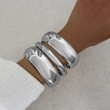 Bowdcvy Chunky Silver Bangle Bracelets – Set of 3 Wide Cuff Stackable — view 2 of 7