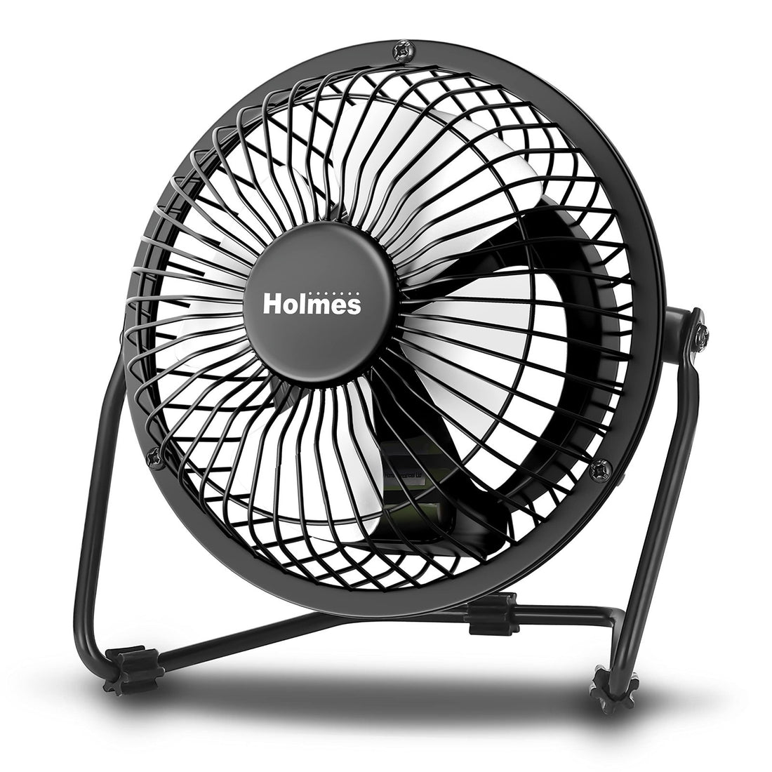 Holmes HNF0410A-BM 4-inch black metal mini high velocity desk fan with 4 blades and adjustable tilt head