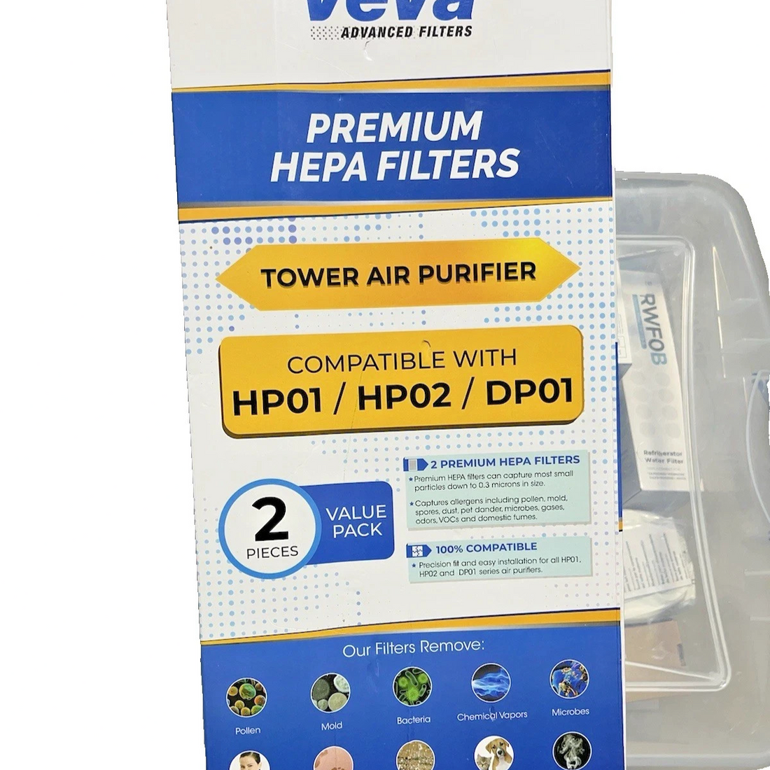 Two white VEVA HEPA replacement filters for Dyson HP01 HP02 DP01 air purifiers in original packaging