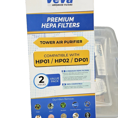 Two white VEVA HEPA replacement filters for Dyson HP01 HP02 DP01 air purifiers in original packaging