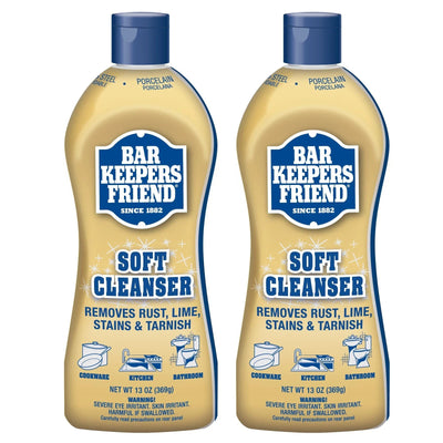 Two 13oz bottles of Bar Keepers Friend Soft Cleanser Liquid rust and stain remover in original packaging