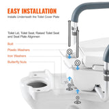VEVOR blue-gray raised toilet seat with aluminum armrests and EVA foam padding elevated 3.5 inches on a round toilet - view 6