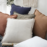 Set of 2 beige linen tassel fringe throw pillow covers 20x20 inches with zipper closure in boho farmhouse style - view 5