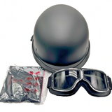 ZGMZLBBD German Style Half Helmet DOT Approved Matte Black with Goggles – Large — view 7 of 8